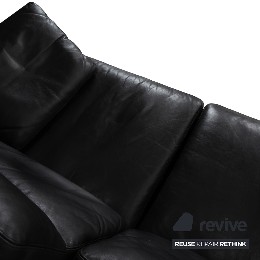 Cor Conseta Leather Two-Seater Black Sofa Couch with Headrest