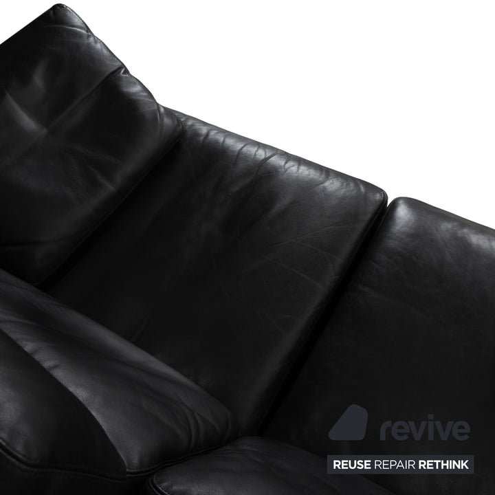 Cor Conseta Leather Two-Seater Black Sofa Couch with Headrest