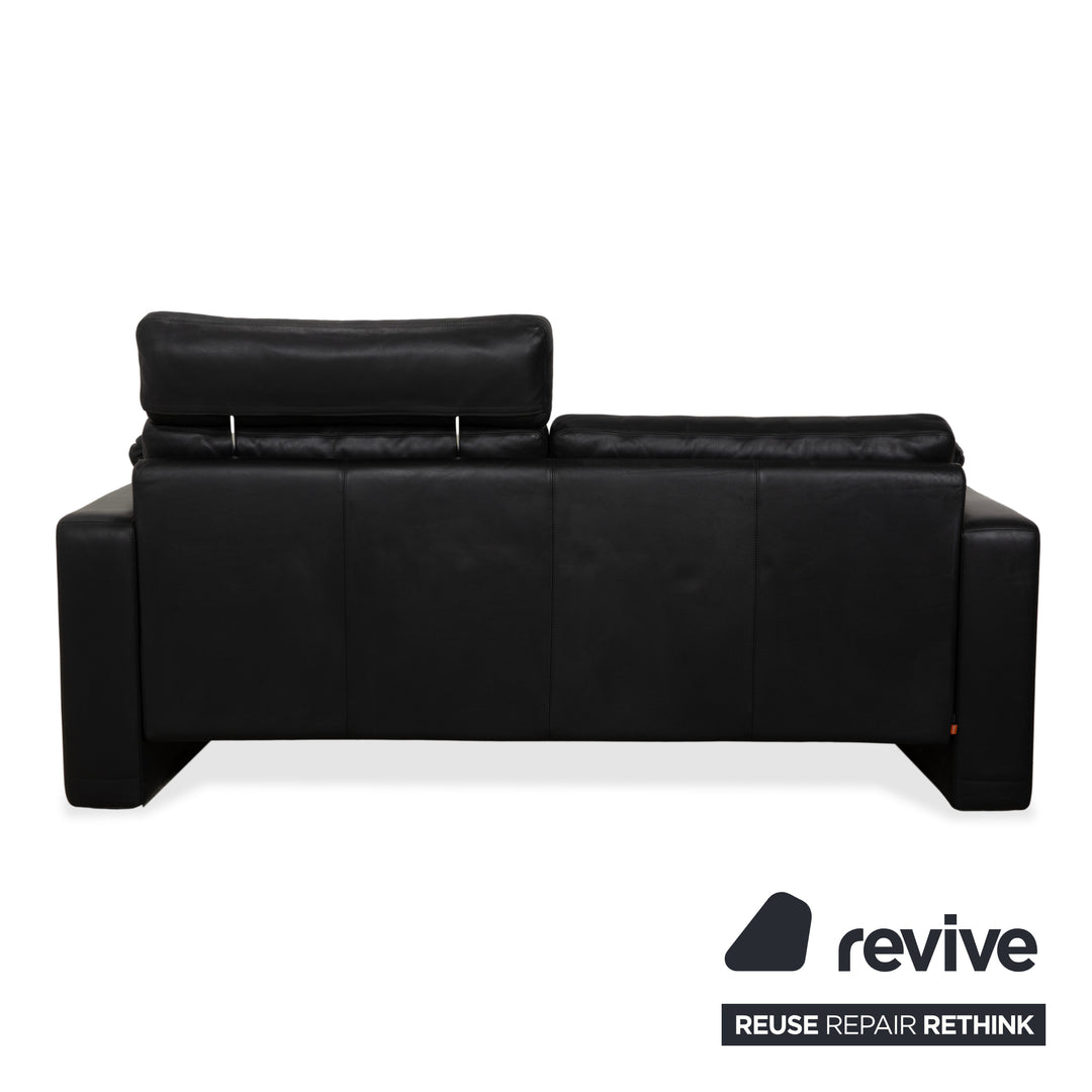 Cor Conseta Leather Two-Seater Black Sofa Couch with Headrest