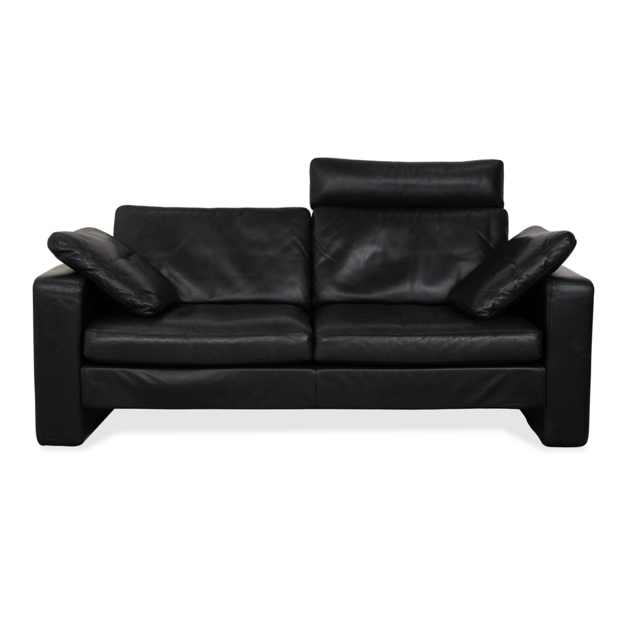 Cor Conseta Leather Two-Seater Black Sofa Couch with Headrest
