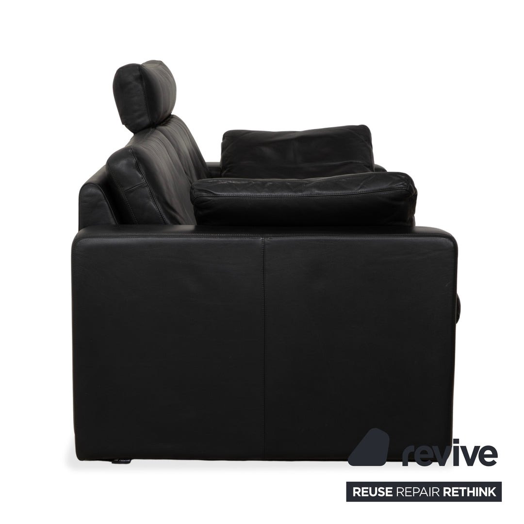 Cor Conseta Leather Two-Seater Black Sofa Couch with Headrest