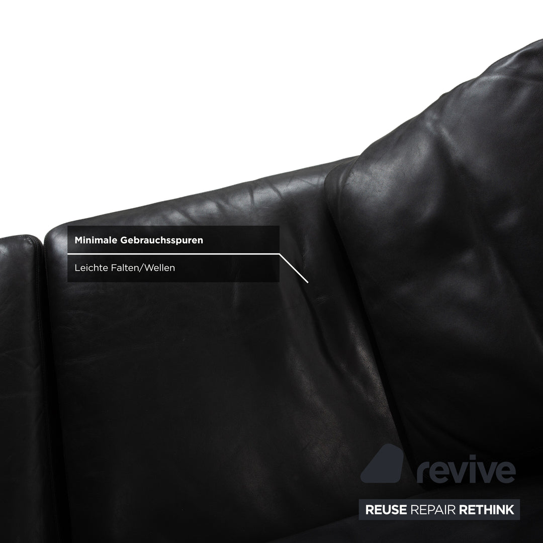 Cor Conseta Leather Two-Seater Black Sofa Couch with Headrest