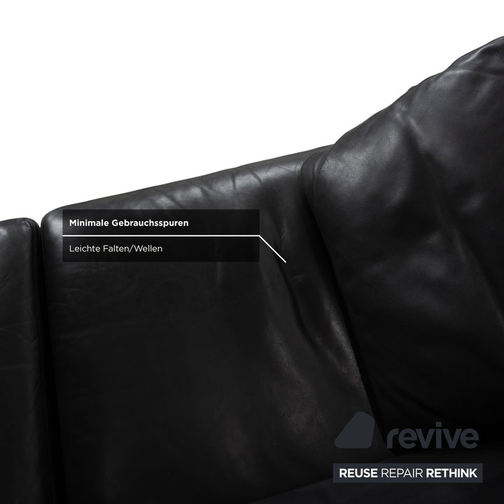 Cor Conseta Leather Two-Seater Black Sofa Couch with Headrest