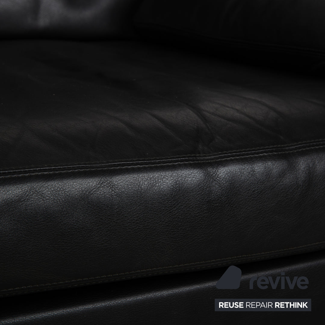 Cor Conseta Leather Two-Seater Black Sofa Couch with Headrest