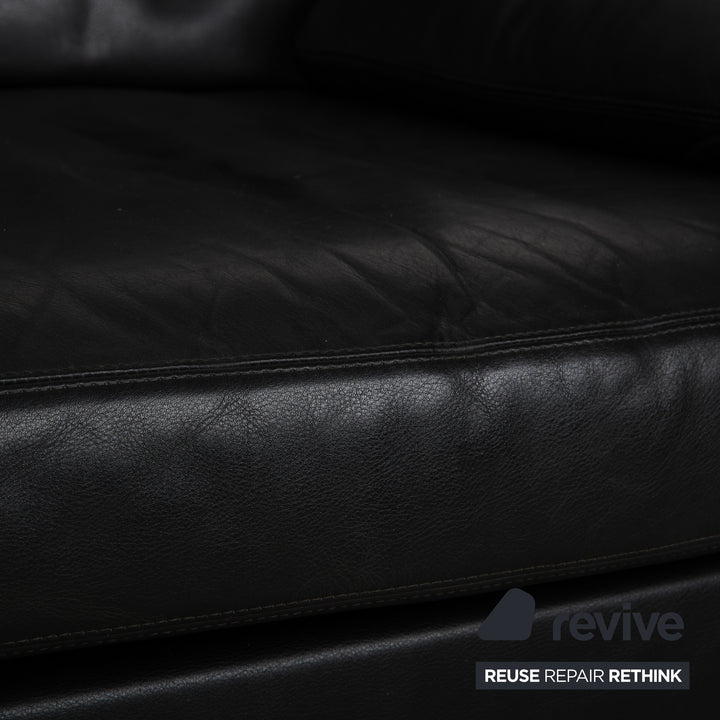 Cor Conseta Leather Two-Seater Black Sofa Couch with Headrest