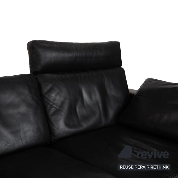 Cor Conseta Leather Two-Seater Black Sofa Couch with Headrest