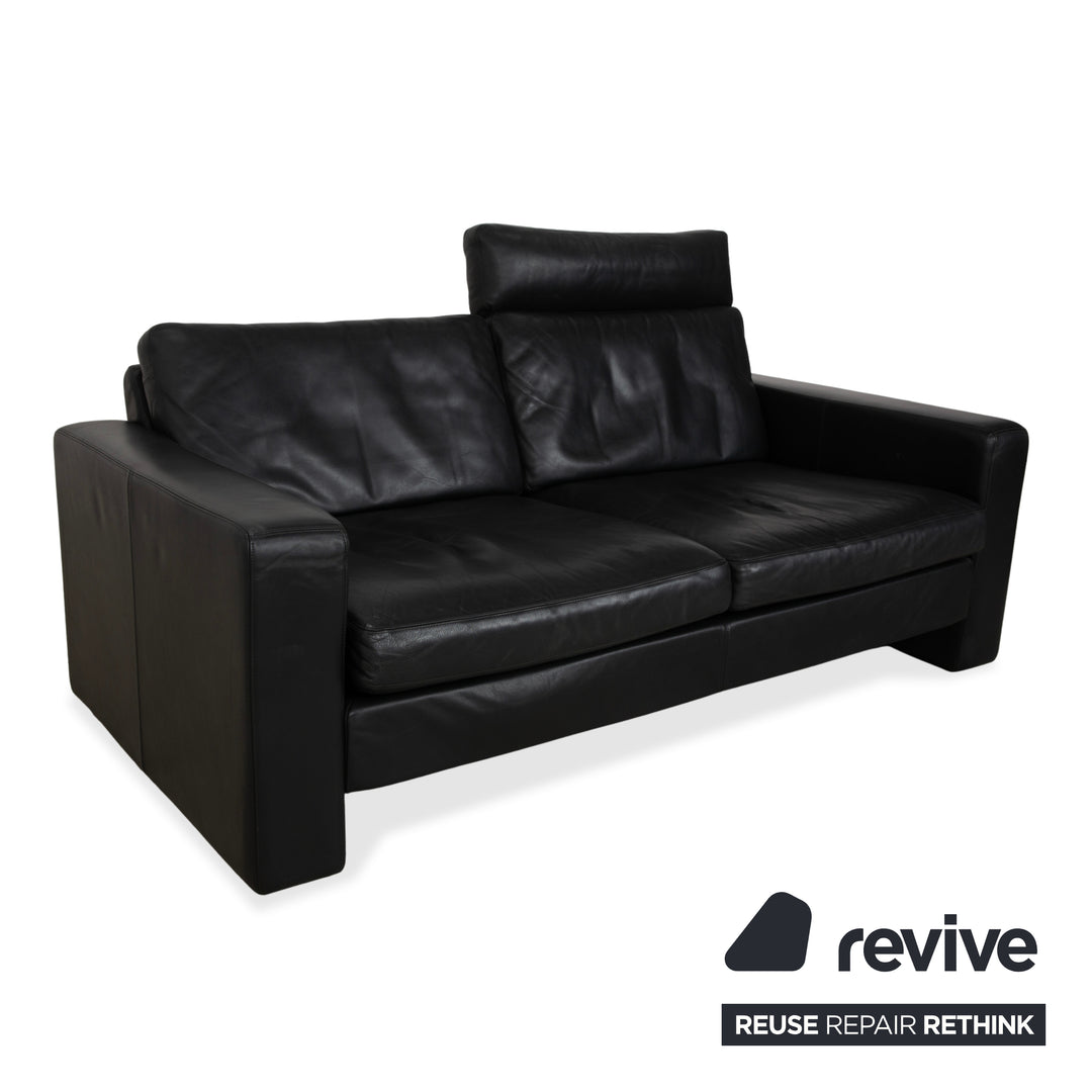 Cor Conseta Leather Two-Seater Black Sofa Couch with Headrest