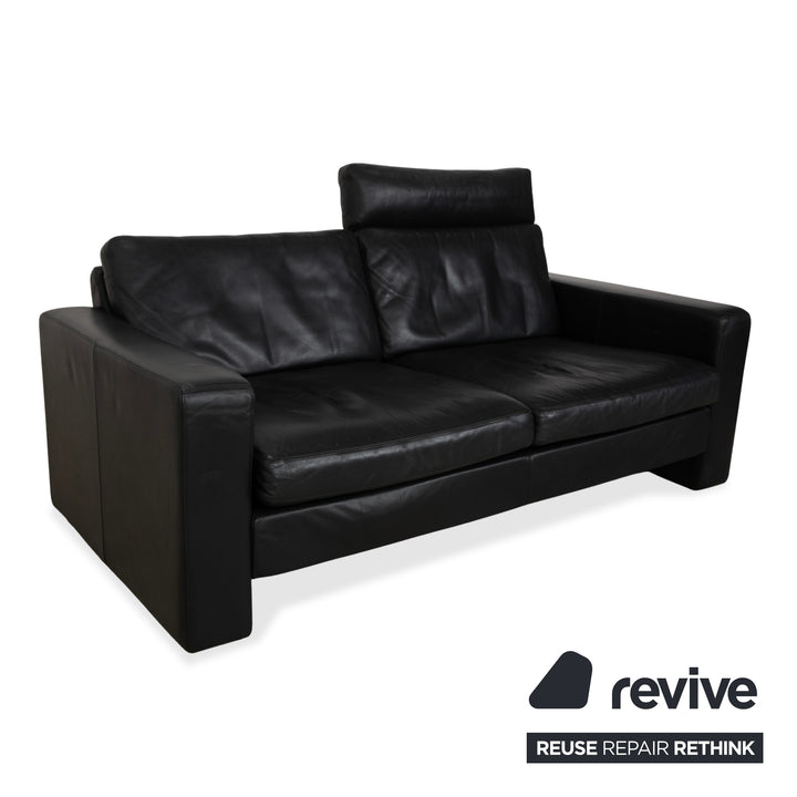 Cor Conseta Leather Two-Seater Black Sofa Couch with Headrest