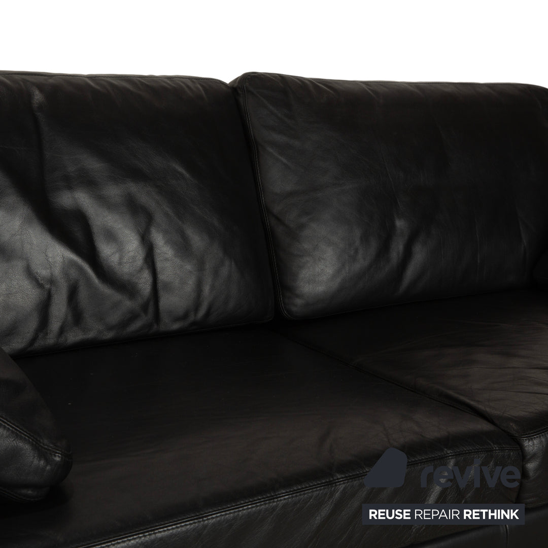Cor Conseta Leather Two Seater Black Sofa Couch