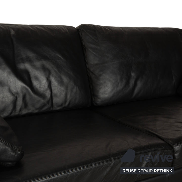 Cor Conseta Leather Two Seater Black Sofa Couch