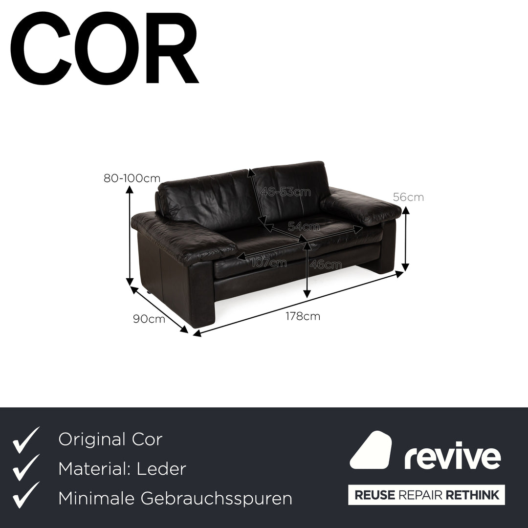 Cor Conseta Leather Two Seater Black Sofa Couch