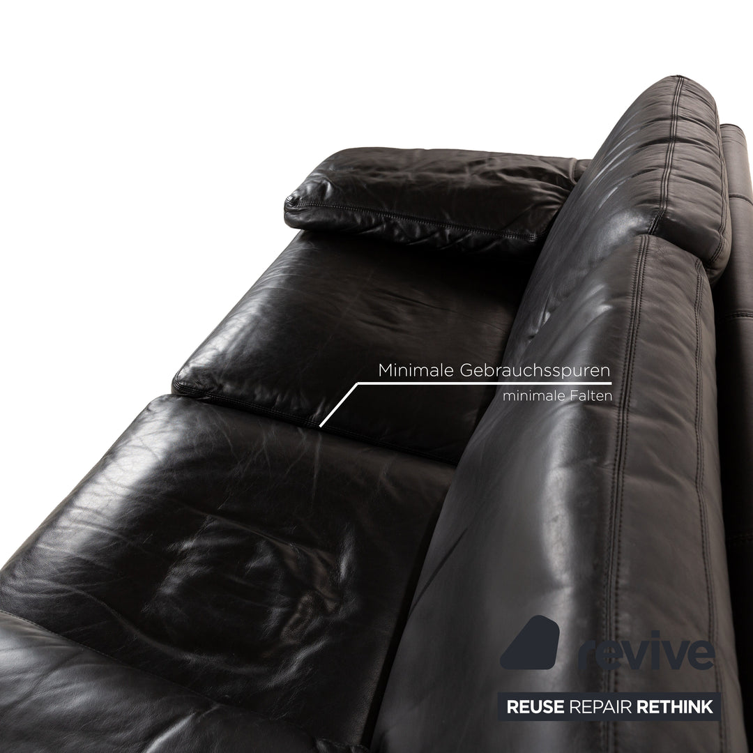 Cor Conseta Leather Two Seater Black Sofa Couch