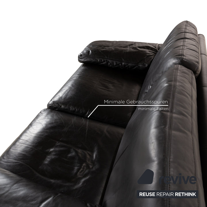 Cor Conseta Leather Two Seater Black Sofa Couch