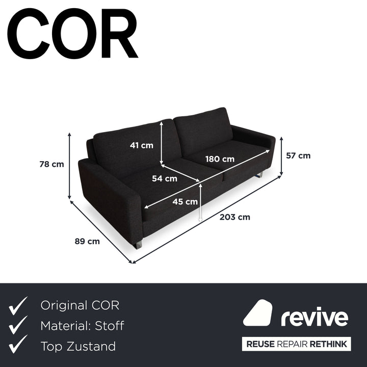 COR Conseta Stoff Chrom Dreisitzer Anthrazit Sofa Couch
