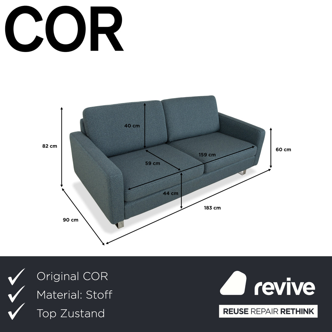 COR Conseta Stoff Dreisitzer Blau Grün Türkis Grau Sofa Couch Neubezug