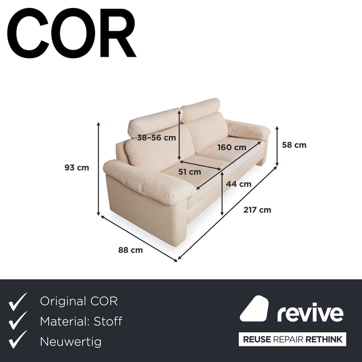 COR Conseta Stoff Dreisitzer Beige Creme Sofa Couch manuelle Funktion