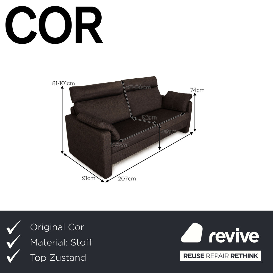Cor Conseta fabric three-seater gray sofa couch incl. headrest