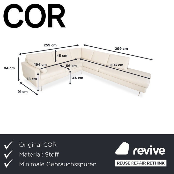 Cor Conseta fabric corner sofa, cream sofa couch