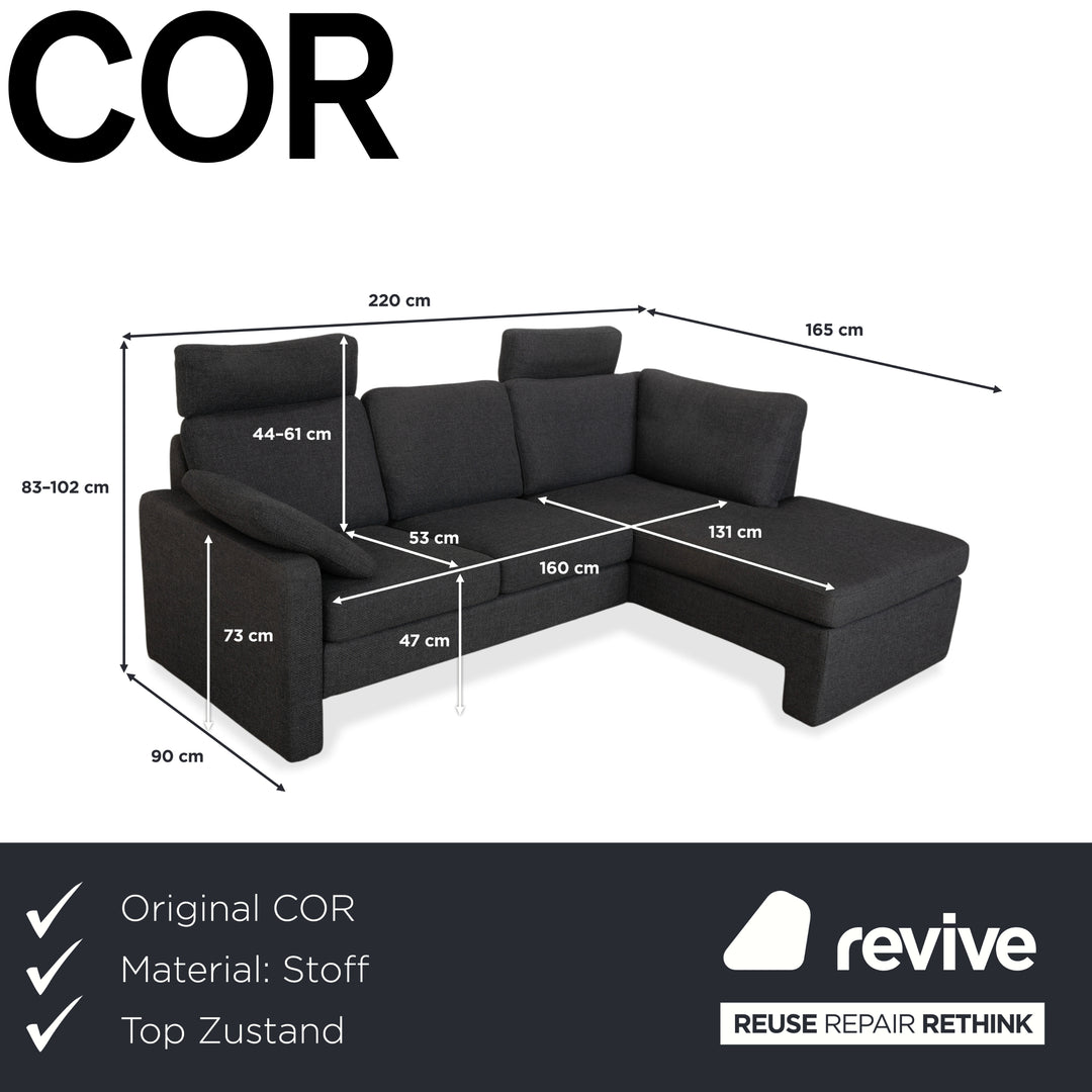 COR Conseta Stoff Ecksofa Dunkelgrau Sofa Couch