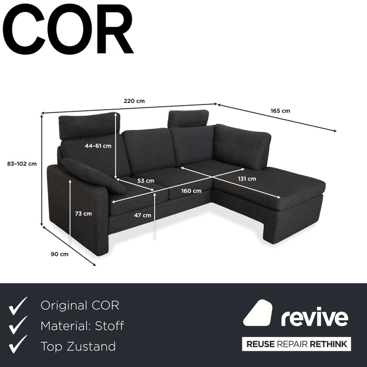 COR Conseta Fabric Corner Sofa Dark Grey Sofa Couch