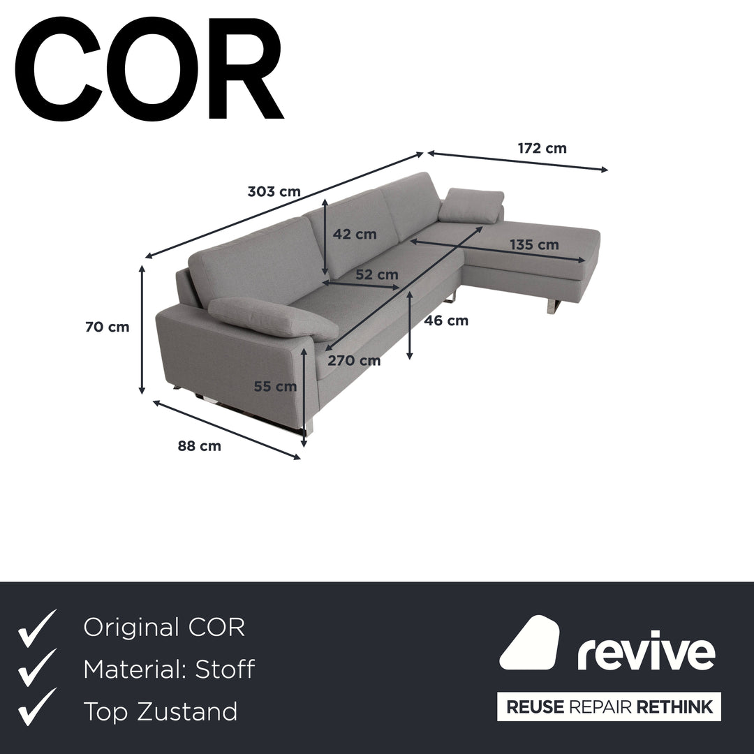 Cor Conseta Fabric Corner Sofa Grey Recamiere Right Sofa Couch