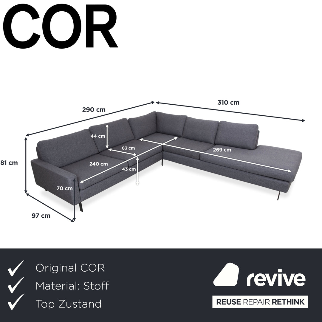 COR Conseta Fabric Corner Sofa Grey Sofa Couch