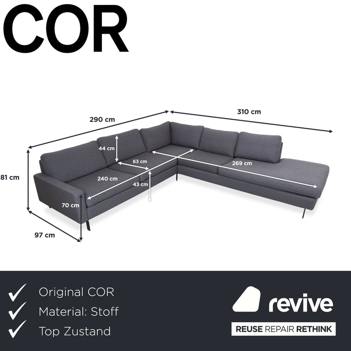 COR Conseta Fabric Corner Sofa Grey Sofa Couch