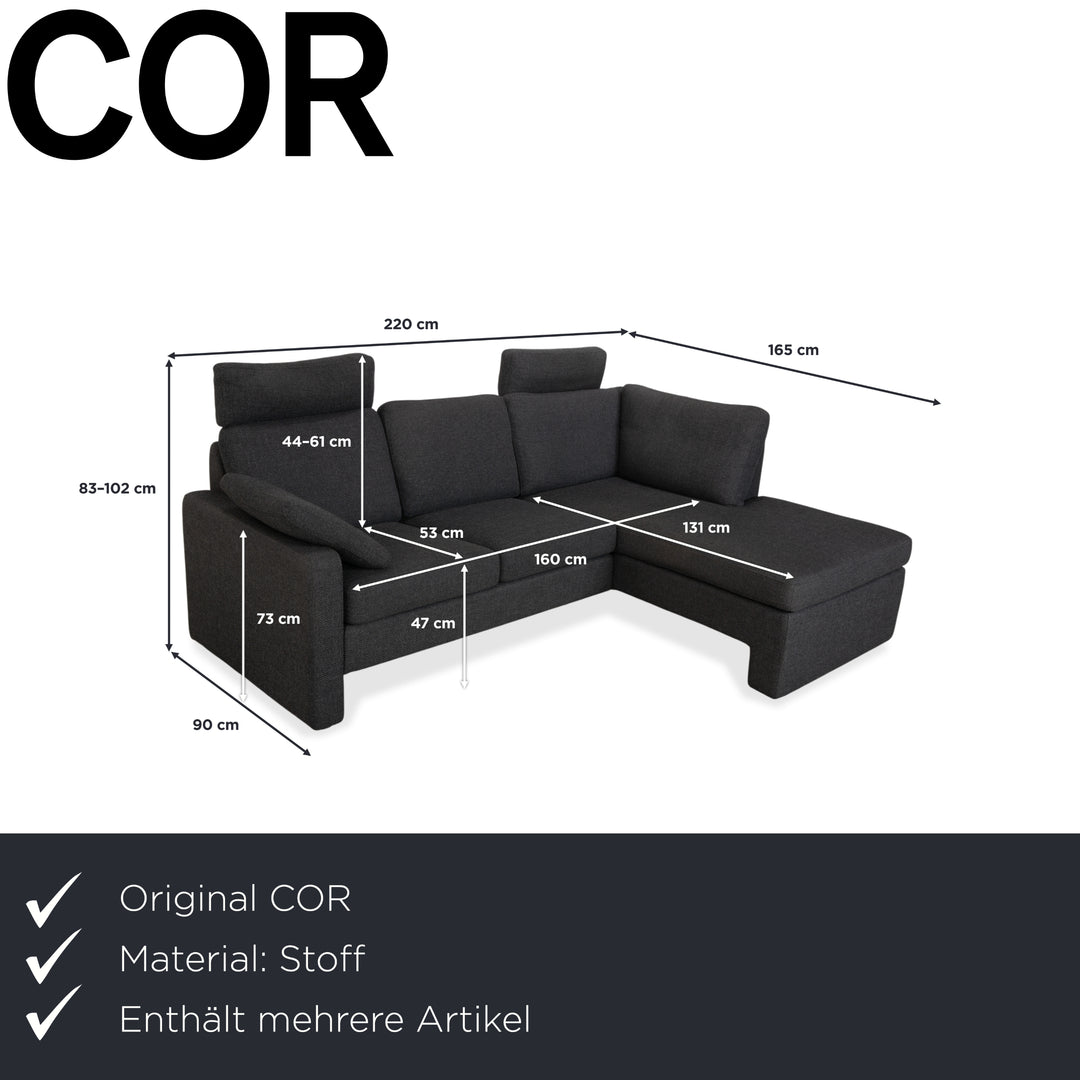 COR Conseta Stoff Ecksofa Hocker Dunkelgrau Sofa Couch