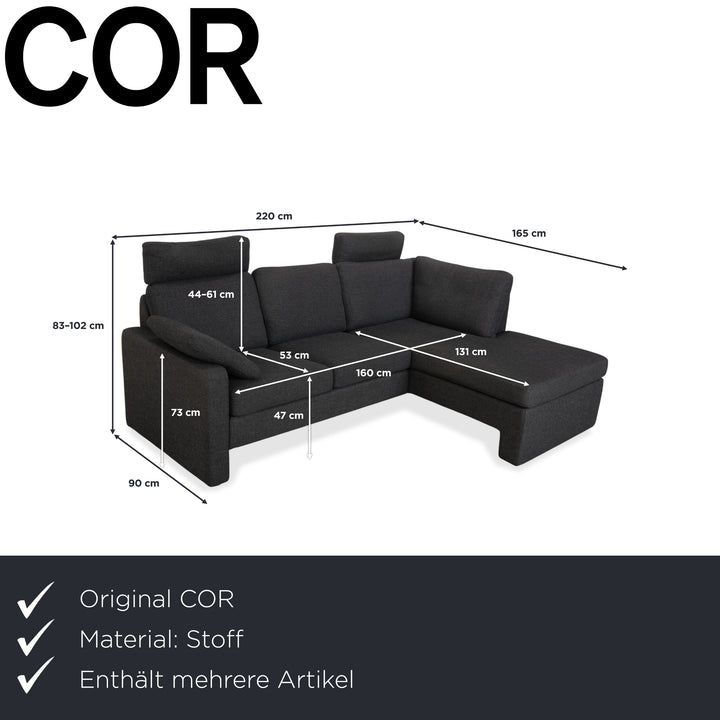 COR Conseta Stoff Ecksofa Hocker Dunkelgrau Sofa Couch