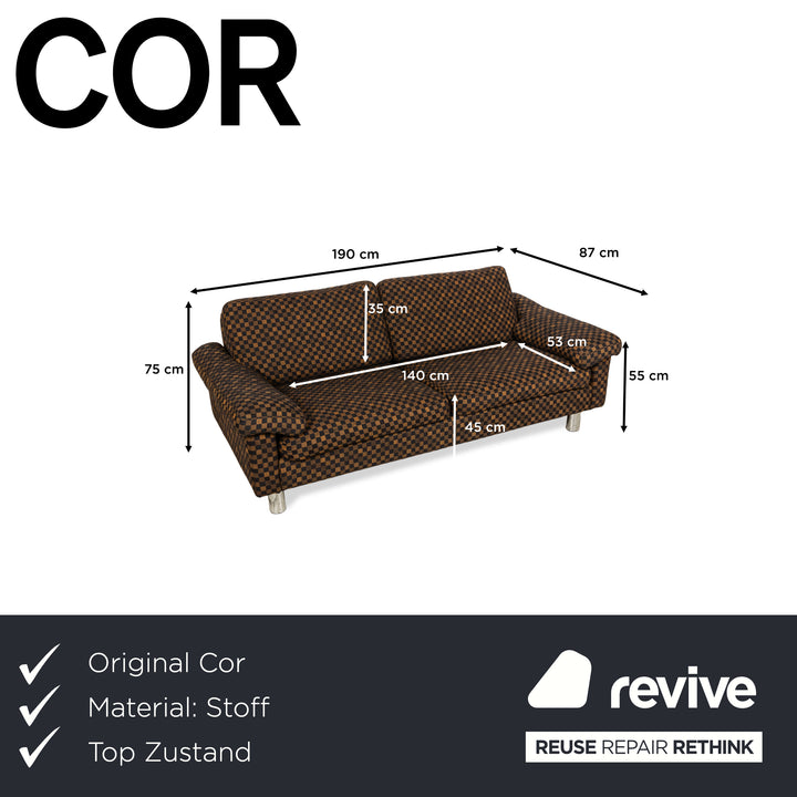 Cor Conseta Fabric Sofa Couch Two-Seater Black Brown