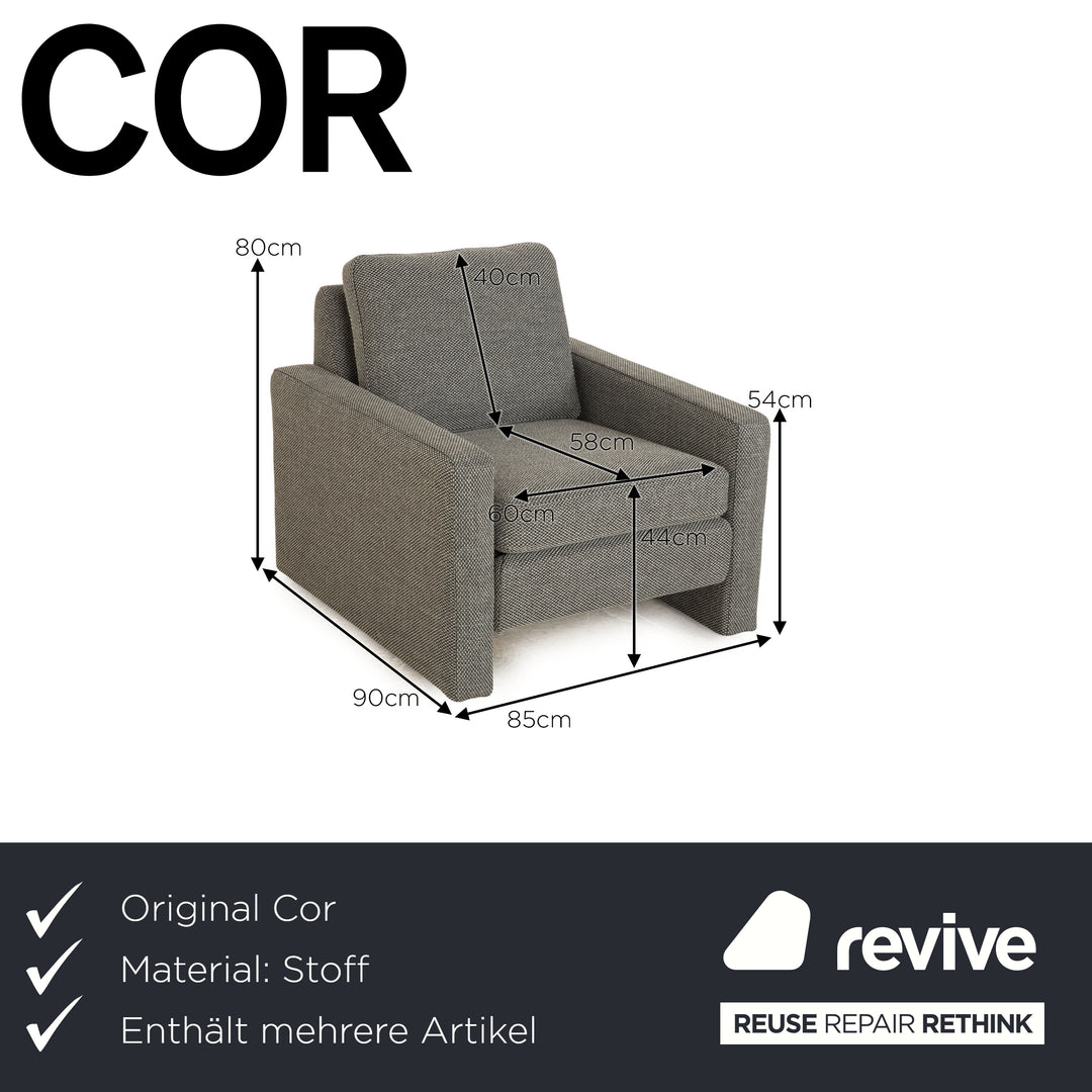 COR Conseta Stoff  Sofa Garnitur Grau Zweisitzer Sessel Grau  Neubezug