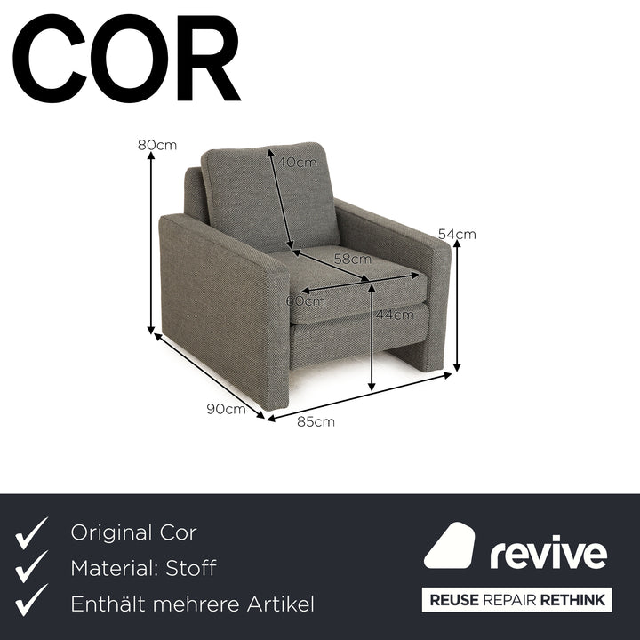 COR Conseta Stoff  Sofa Garnitur Grau Zweisitzer Sessel Grau  Neubezug