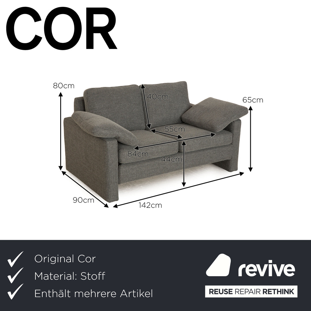 COR Conseta Stoff  Sofa Garnitur Grau Zweisitzer Sessel Grau  Neubezug