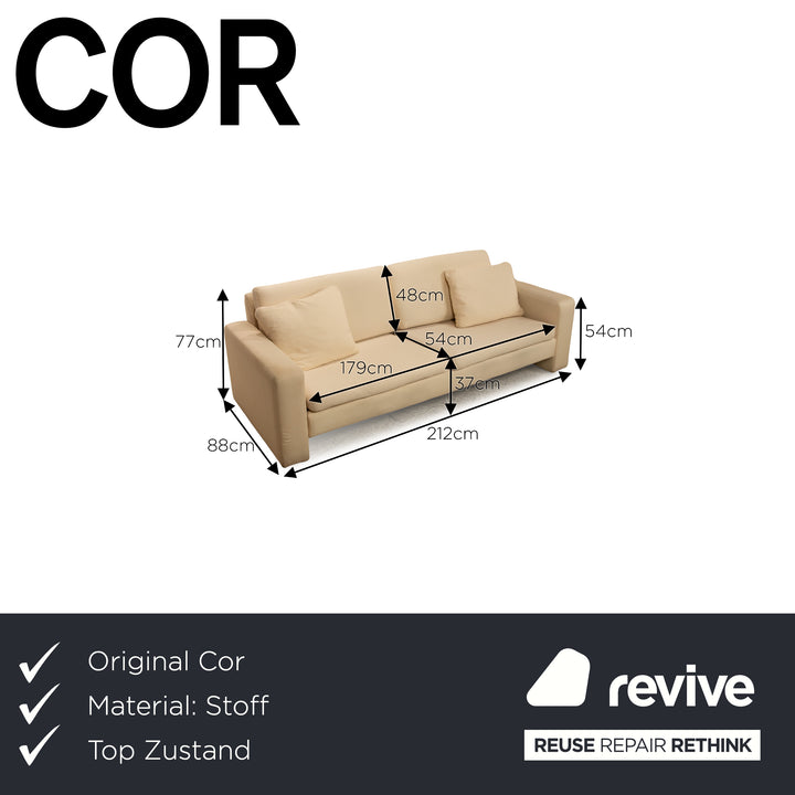 Cor Conseta Fabric Two Seater Cream Beige Sofa Couch