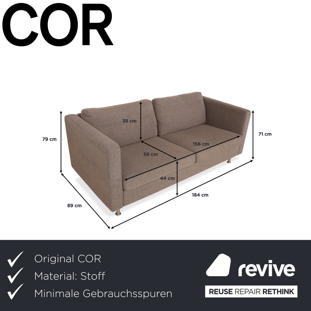 COR Conseta Fabric Two-Seater Sofa Grey Brown Couch