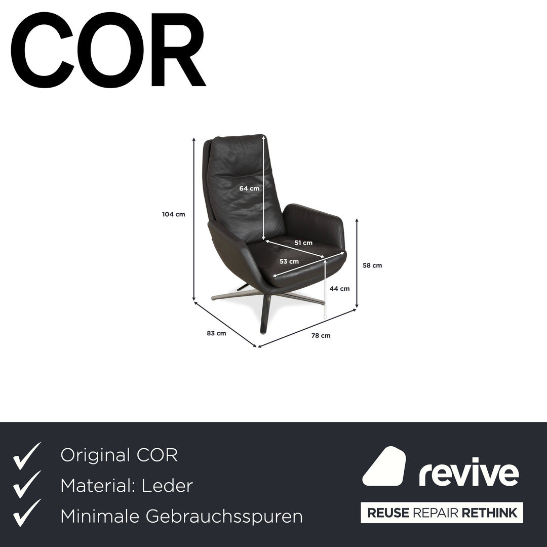 Cor Cordia Leder Sessel Dunkelgrau Anthrazit manuelle Funktion inkl. Hocker