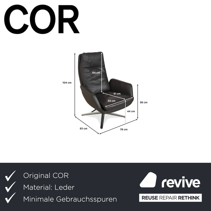 Cor Cordia Leder Sessel Dunkelgrau Anthrazit manuelle Funktion inkl. Hocker
