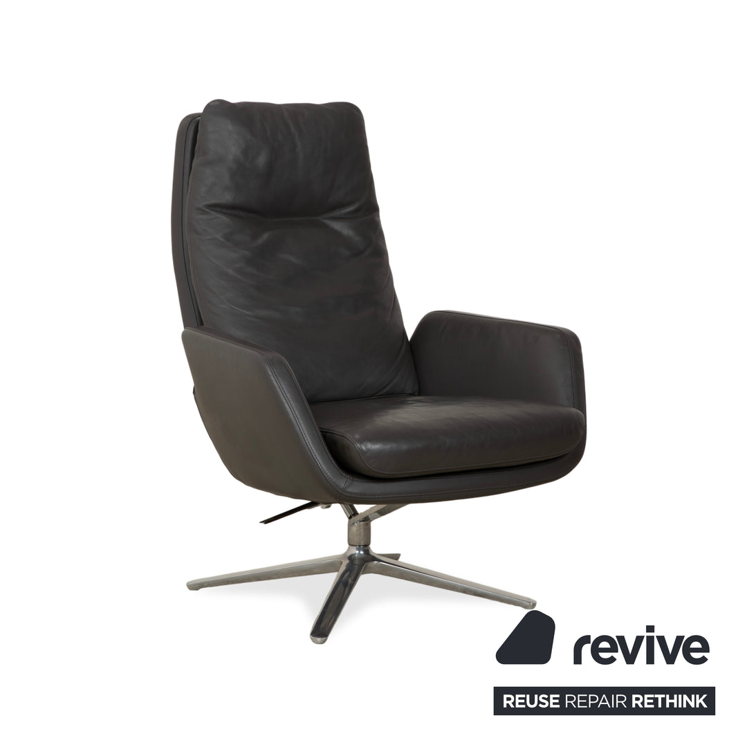 Cor Cordia Leder Sessel Dunkelgrau Anthrazit manuelle Funktion inkl. Hocker