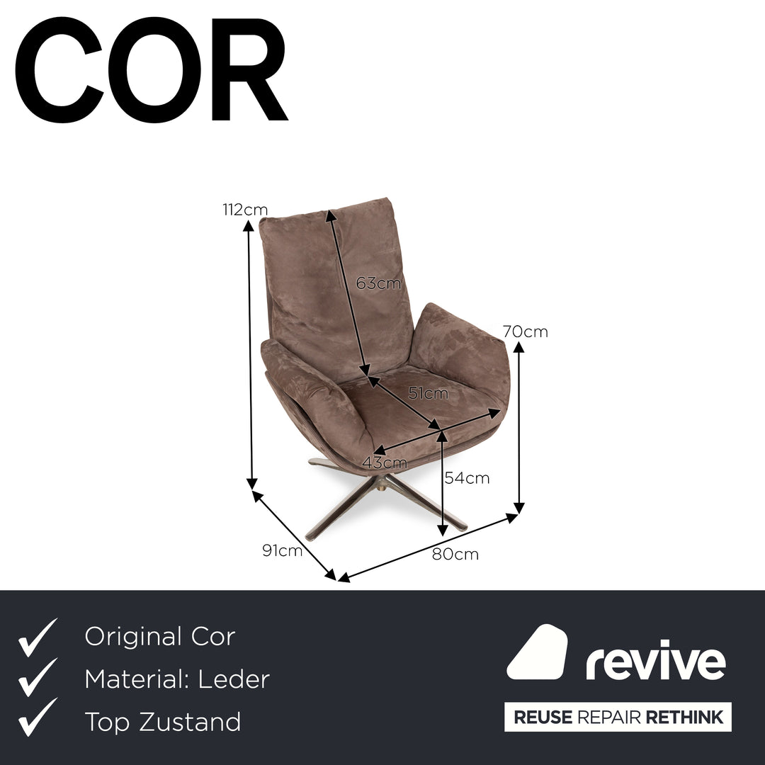 Cor Cordia Lounge Leder Sessel inkl. Hocker Braun Braungrau Naturleder