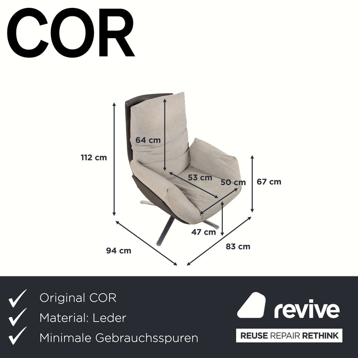 COR Cordia Lounge Sessel inkl. Hocker Leder Braun Stoff Beige