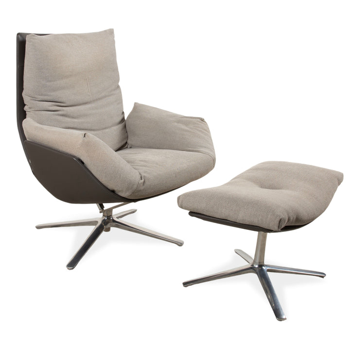 COR Cordia Lounge Sessel inkl. Hocker Leder Braun Stoff Beige