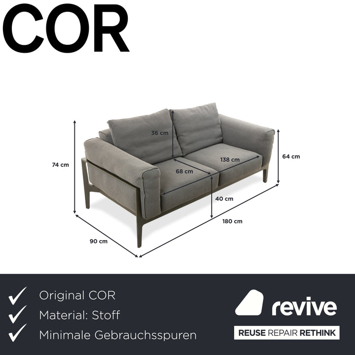 COR Elm Two-Seater Sofa, Fabric Anthracite, Wood Oak Black, Design Jehs &amp; Laub