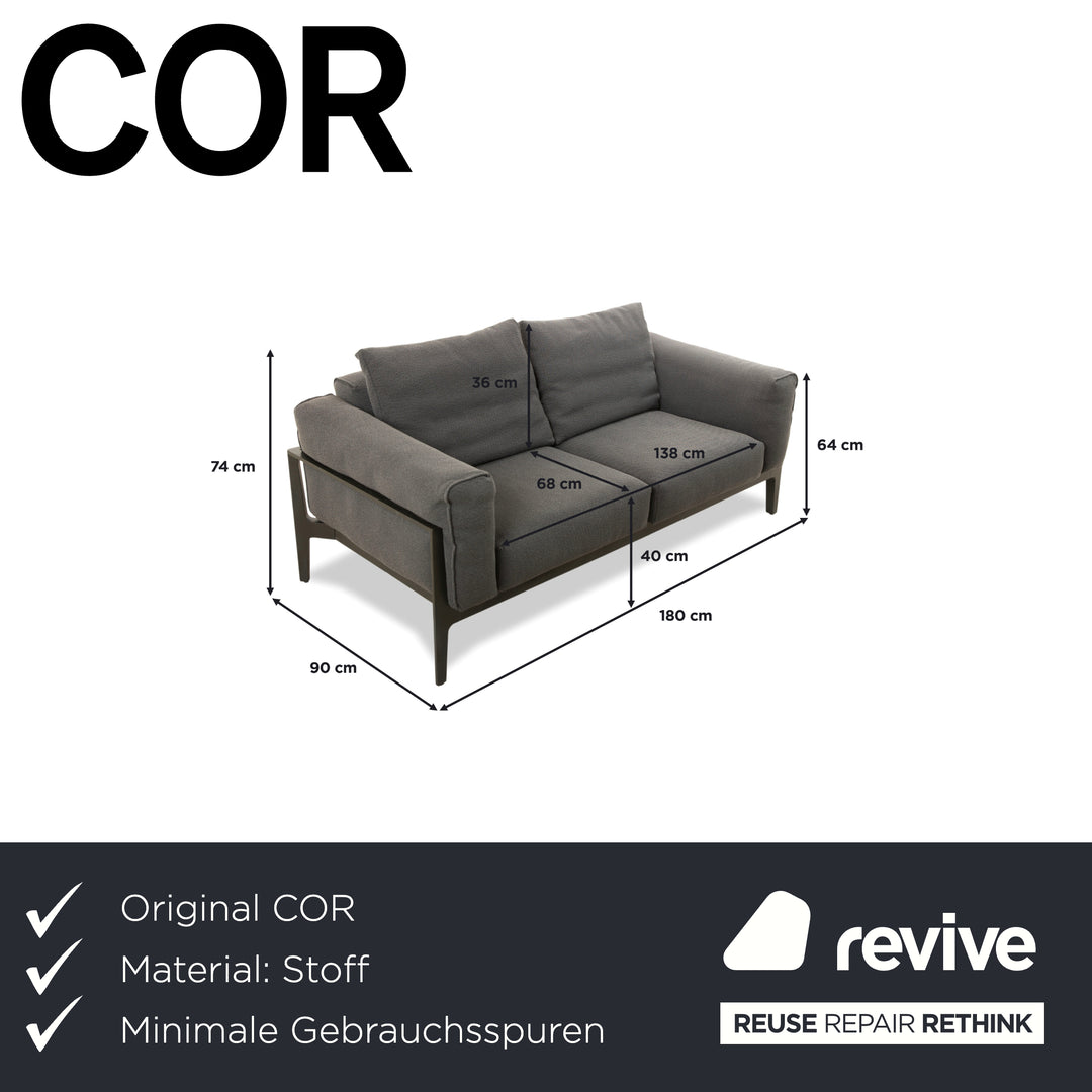 COR Elm Two-Seater Sofa, Fabric Anthracite, Wood Oak Black, Design Jehs &amp; Laub