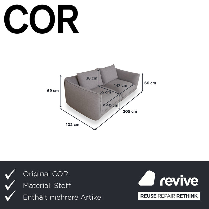 COR Jalis 21 Garnitur Stoff Zweisitzer Hocker Grau Sofa Couch