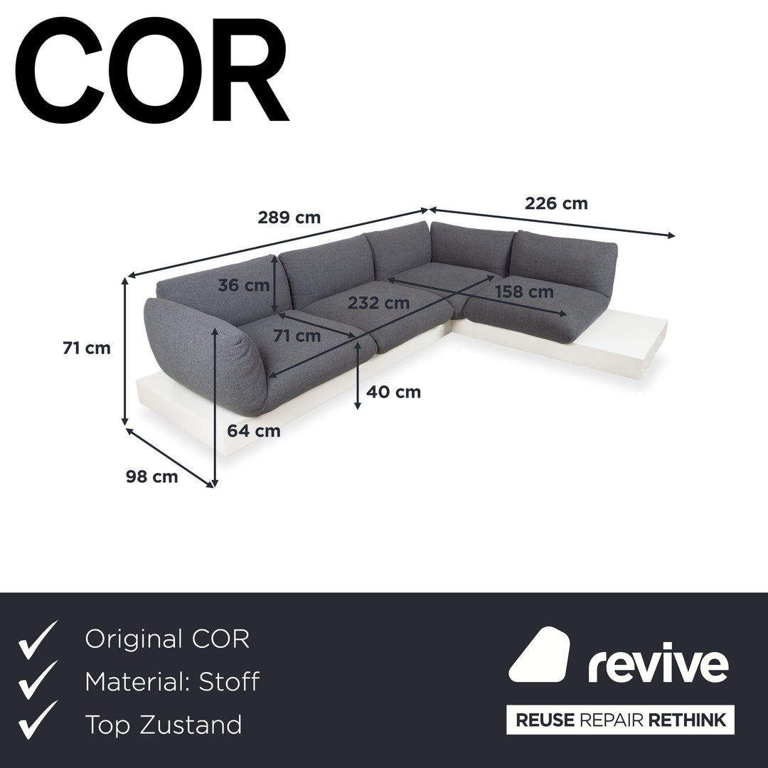 COR Jalis Ecksofa Stoff Grau Podest Weiß Couch Recamire Rechts