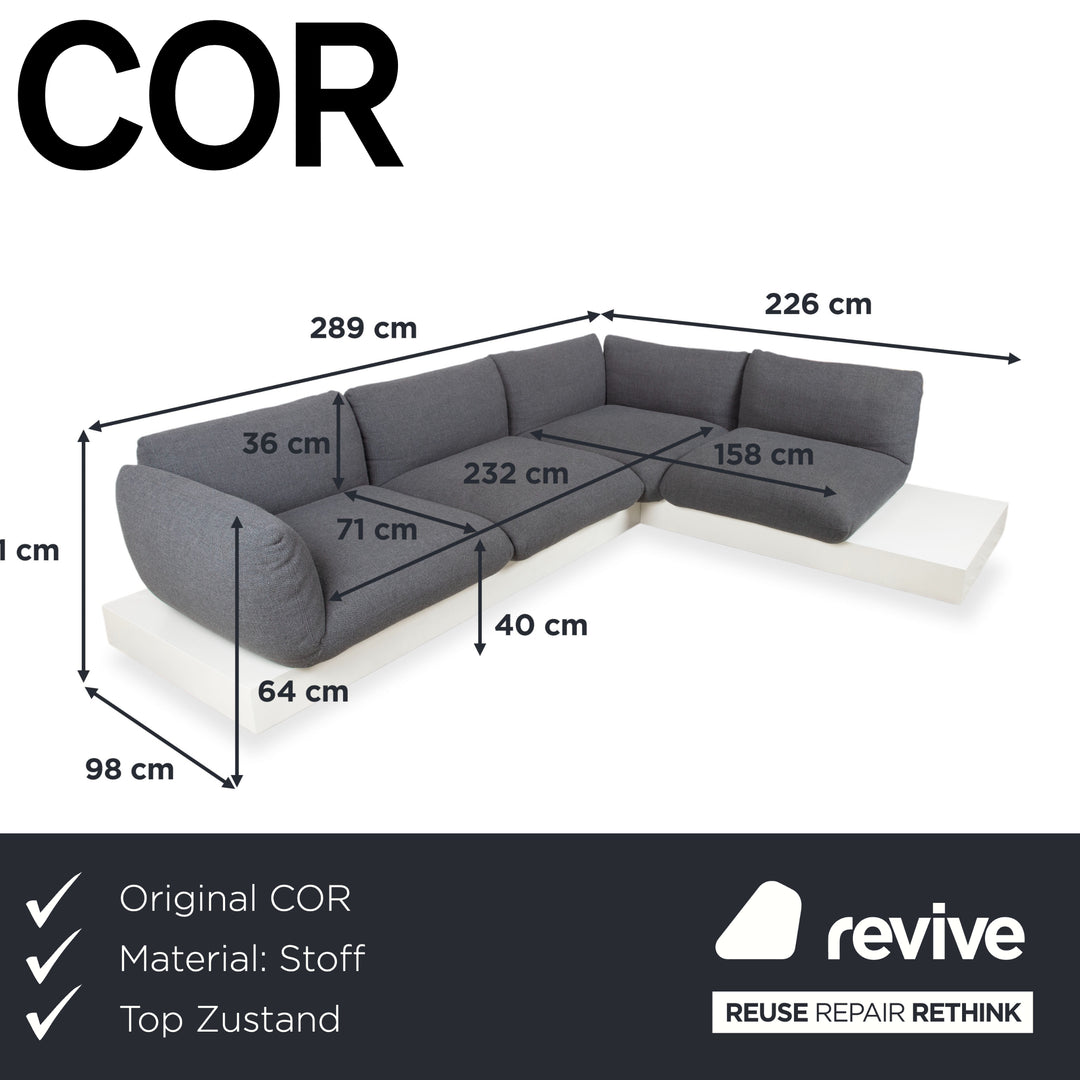 COR Jalis Ecksofa Stoff Grau Podest Weiß Couch Recamire Rechts