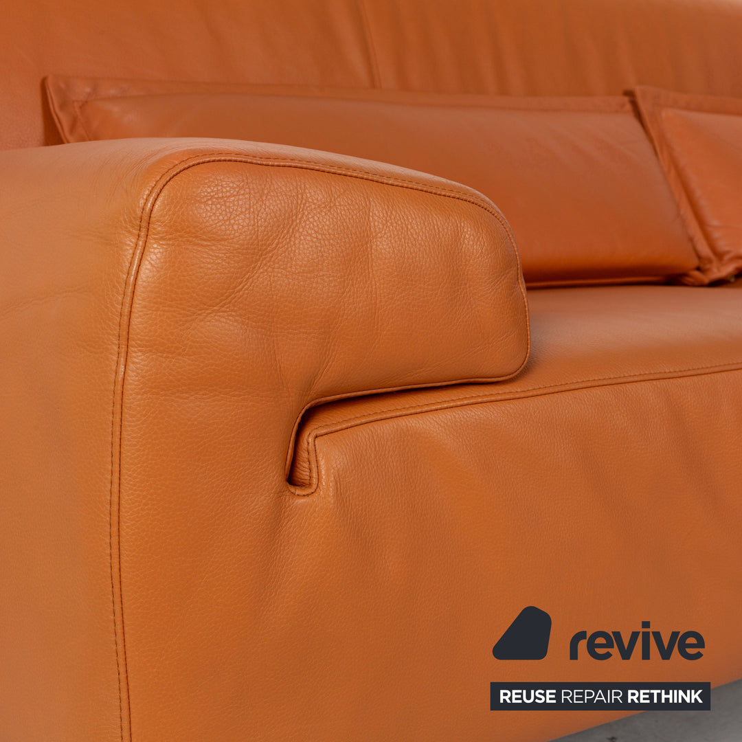 Cor Leather Three-Seater Orange Sofa Couch