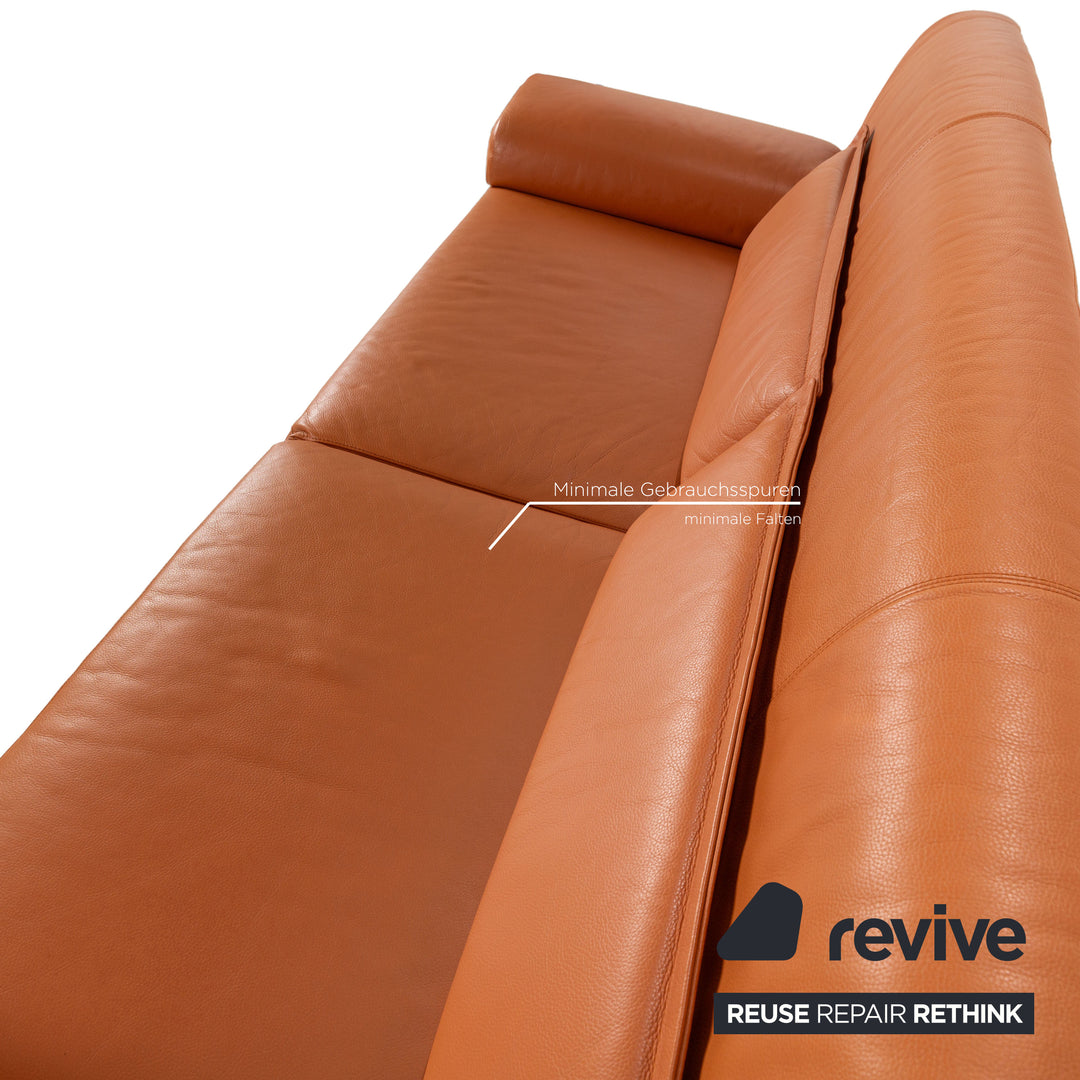 Cor Leather Three-Seater Orange Sofa Couch