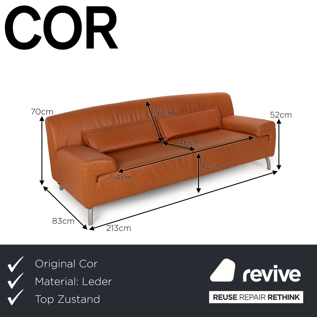 Cor Leather Three-Seater Orange Sofa Couch