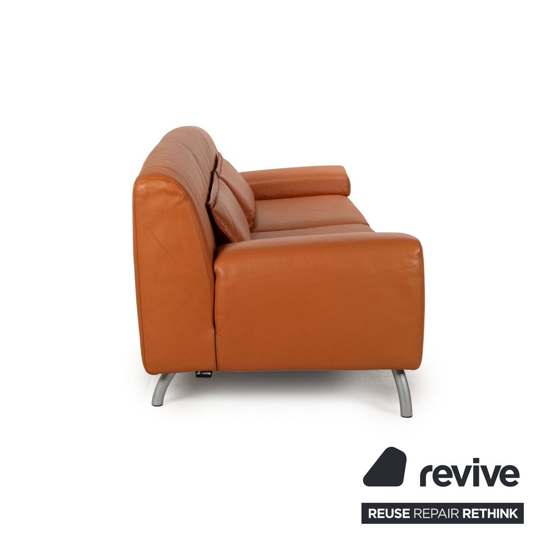 Cor Leather Three-Seater Orange Sofa Couch